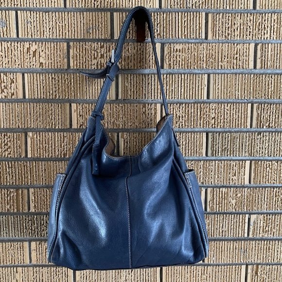 A. Bellucci Blue Leather Shoulder Bag with Side Pockets - Picture 3 of 9